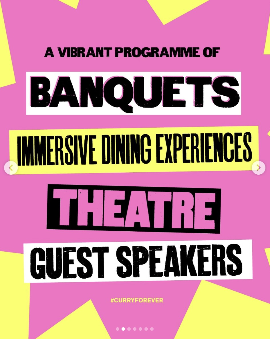 World Curry Festival programme graphic: banquets, immersive dining experiences, theatre, guest speakers